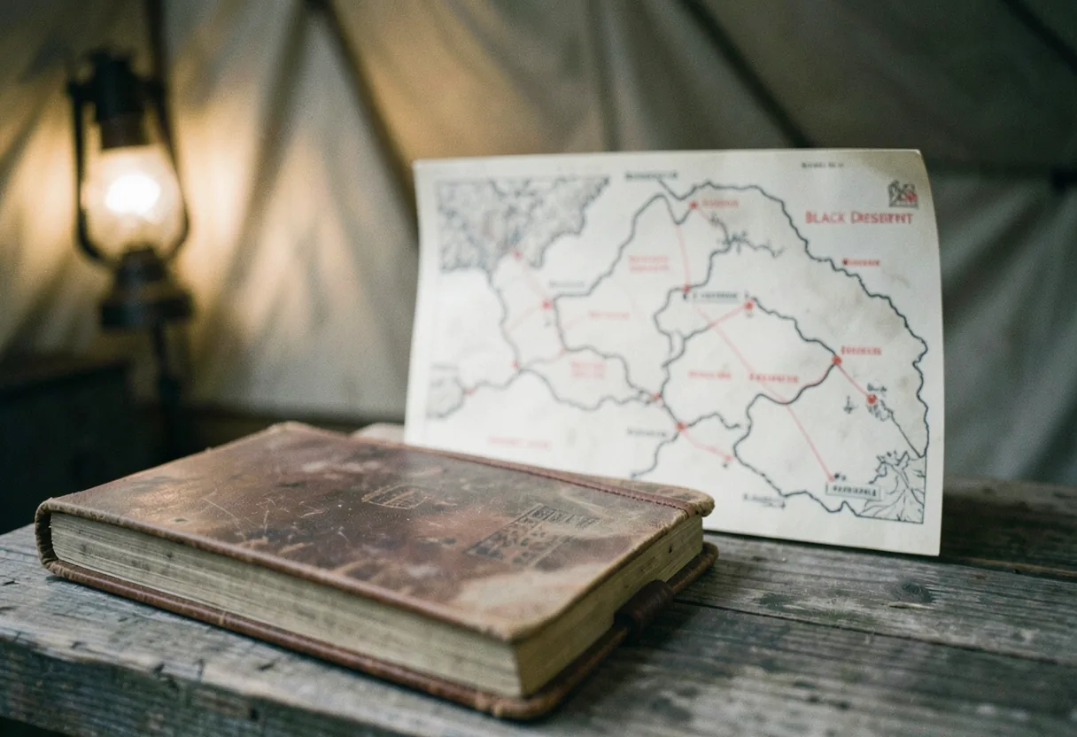 Worn leather journal with weathered pages, Black Desert Online Nodes Map Gathering Guide.