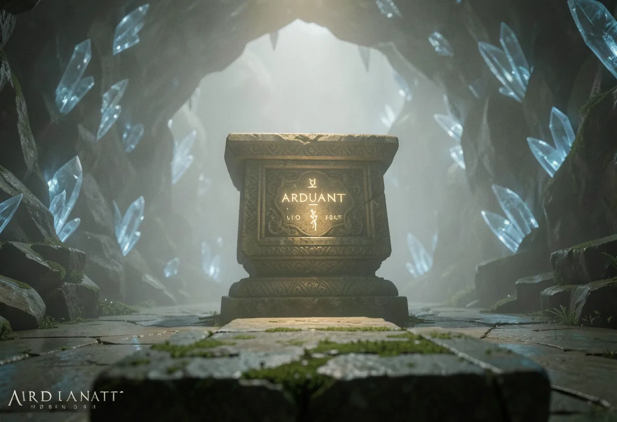 Ancient stone pedestal in muted, diffused light, mythical Arduanatt boss mechanics and loot guide.
